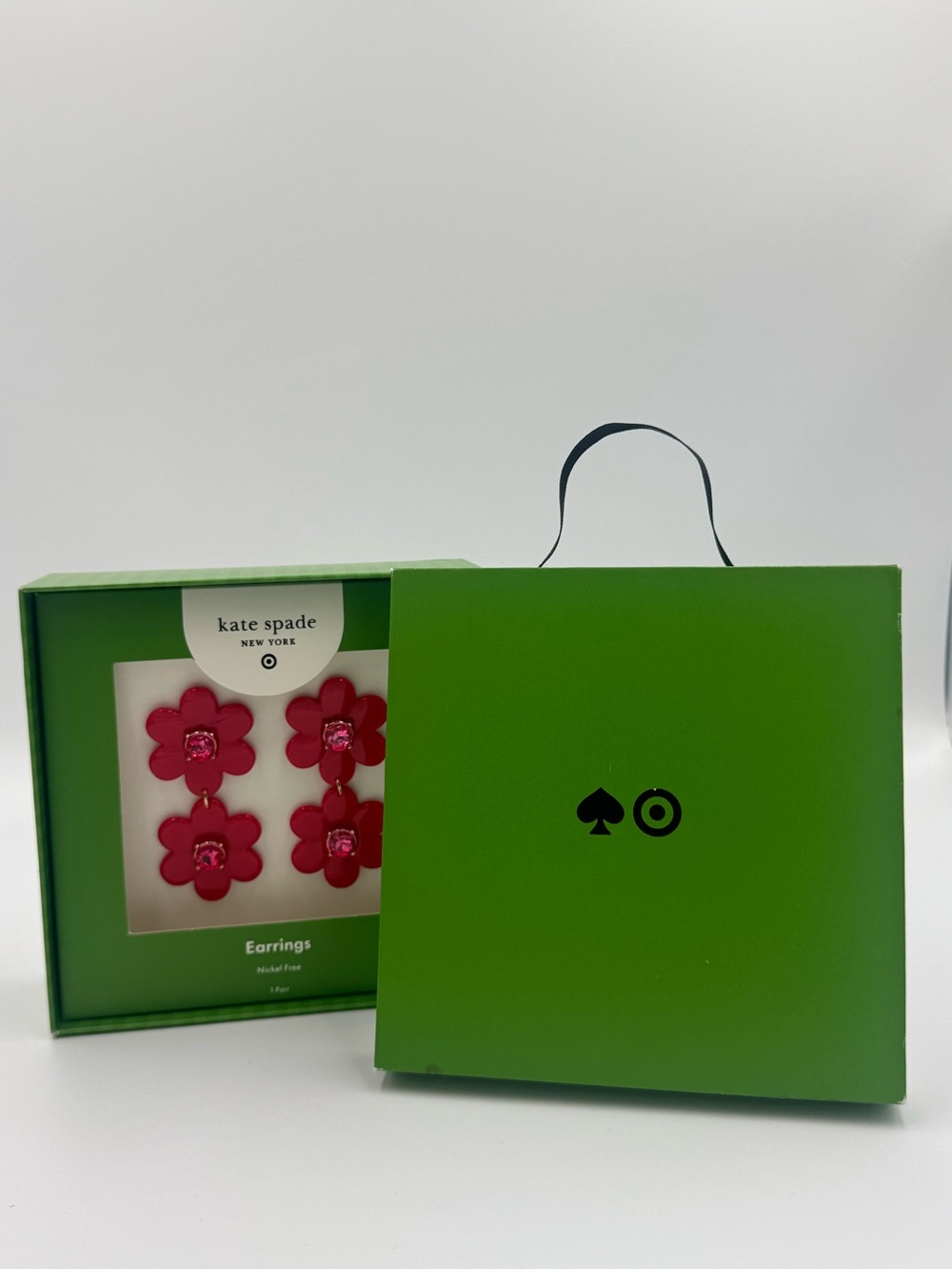 kate spade & Target Collaboration Dark Pink Floral Double Drop Earrings NIB